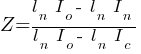 Z = {{{l_n~I_o} - ~{l_n~I_n}}/{{l_n~I_o}-~{l_n~I_c}}}